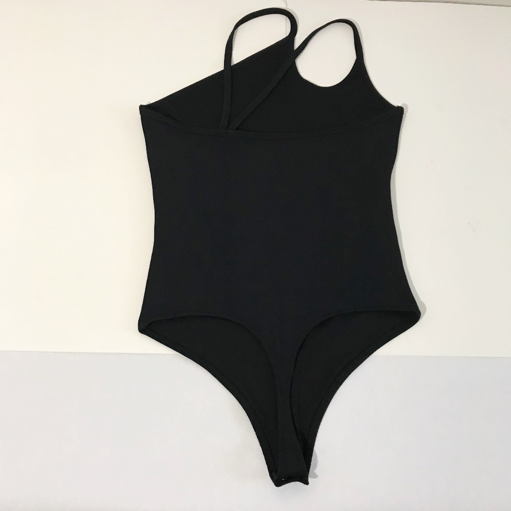 Abercrombie & Fitch Seamless Ribbed Sleeveless One Shoulder Bodysuit M Black